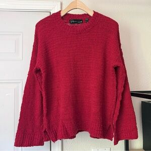 PARRISH LA red Wool blend crochet open knit boxy oversized pullover sweater‎